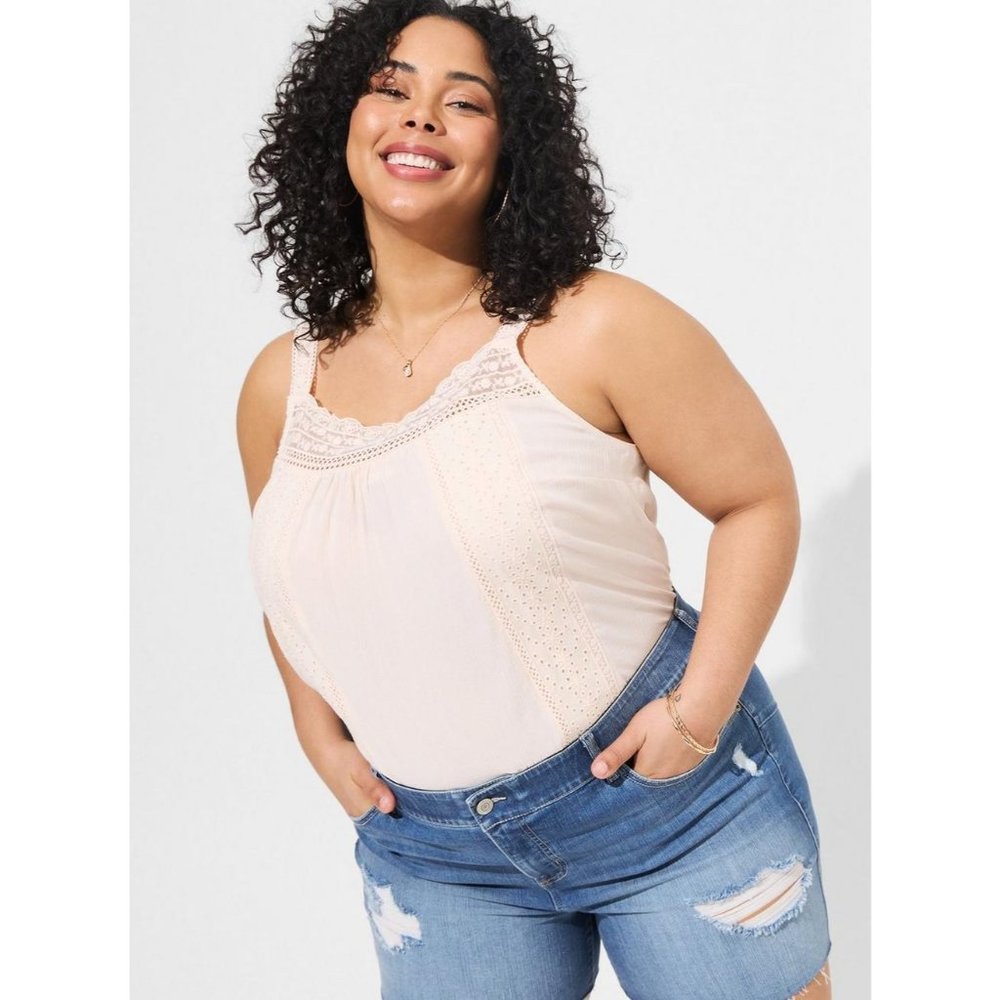 NWT Torrid Womens Washable Gauze Flowy Crochet Trim Cami 5 5X Peach Pink
